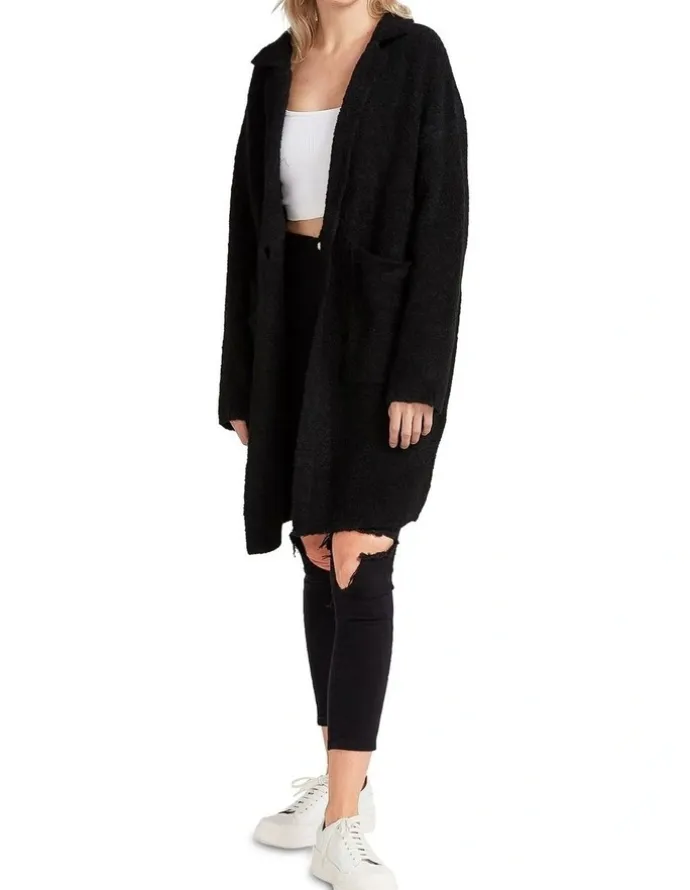 Belle & Bloom Days Go By Sustainable Blazer Cardigan in Black