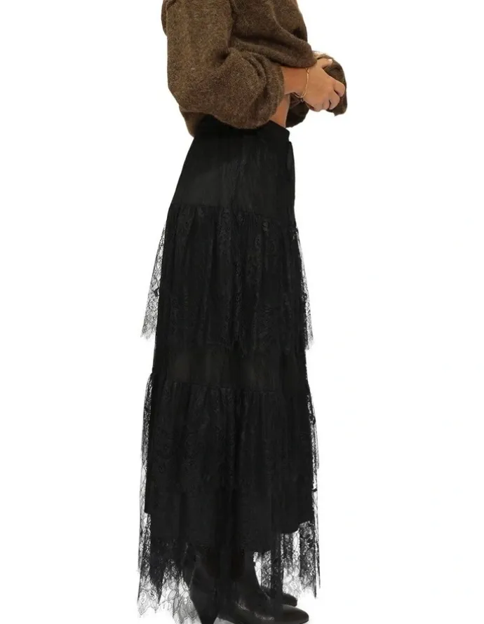 Belle & Bloom Dreamy Days Lace Tiered Skirt in Black
