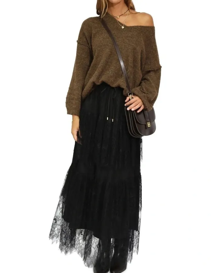 Belle & Bloom Dreamy Days Lace Tiered Skirt in Black