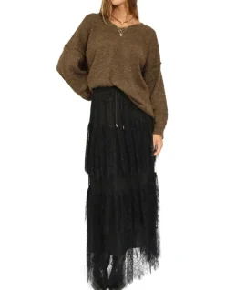 Belle & Bloom Dreamy Days Lace Tiered Skirt in Black