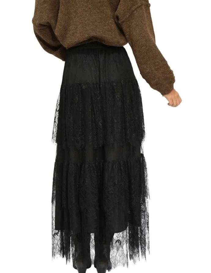 Belle & Bloom Dreamy Days Lace Tiered Skirt in Black
