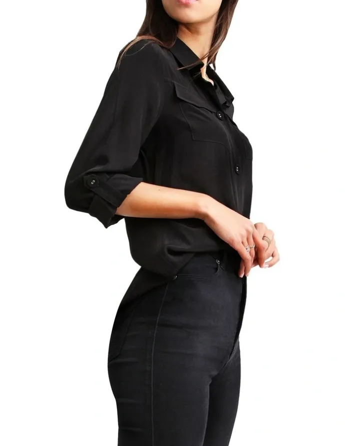 Belle & Bloom Eclipse Black Rolled Sleeve Blouse in Black