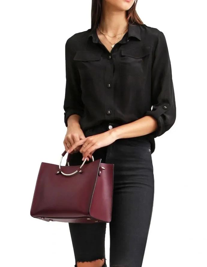 Belle & Bloom Eclipse Black Rolled Sleeve Blouse in Black