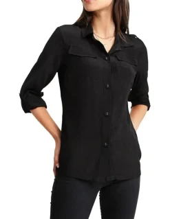 Belle & Bloom Eclipse Black Rolled Sleeve Blouse in Black