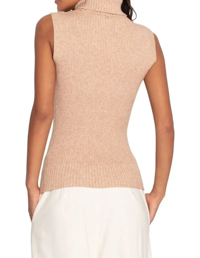 Belle & Bloom Equation Sleeveless Turtle Neck Knit in Camel