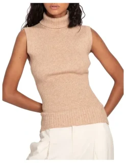 Belle & Bloom Equation Sleeveless Turtle Neck Knit in Camel