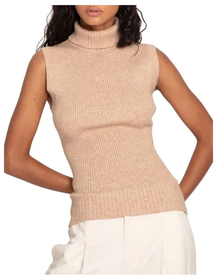Belle & Bloom Equation Sleeveless Turtle Neck Knit in Camel