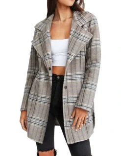 Belle & Bloom Ex-Boyfriend Wool Blend Jacket in Oat Plaid