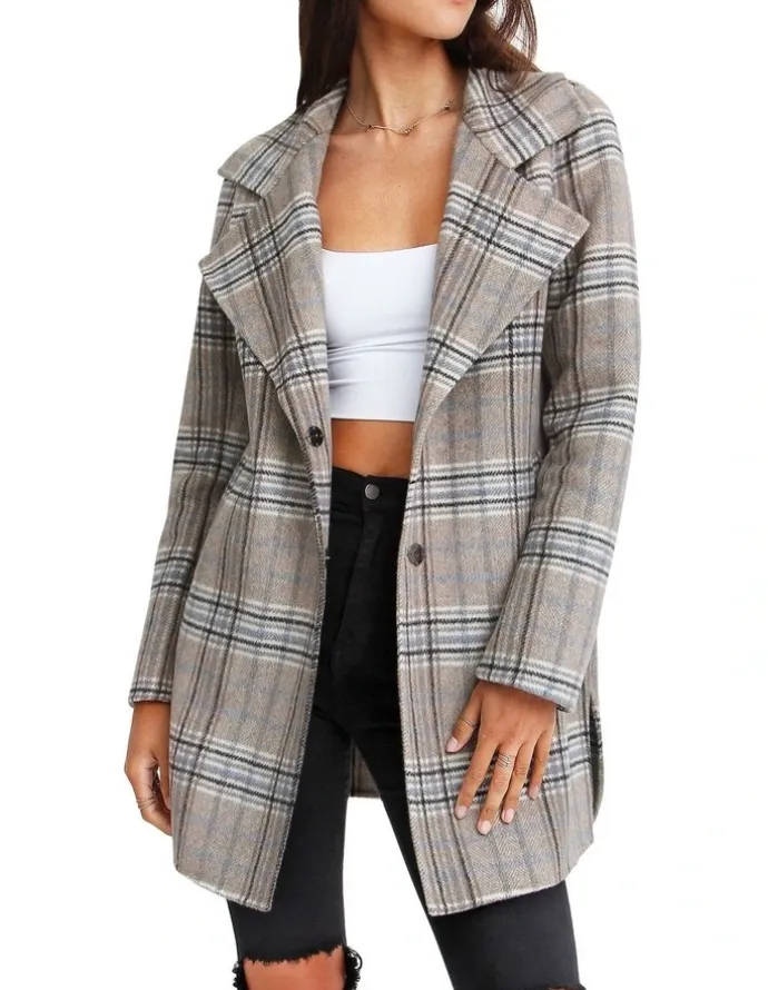 Belle & Bloom Ex-Boyfriend Wool Blend Jacket in Oat Plaid