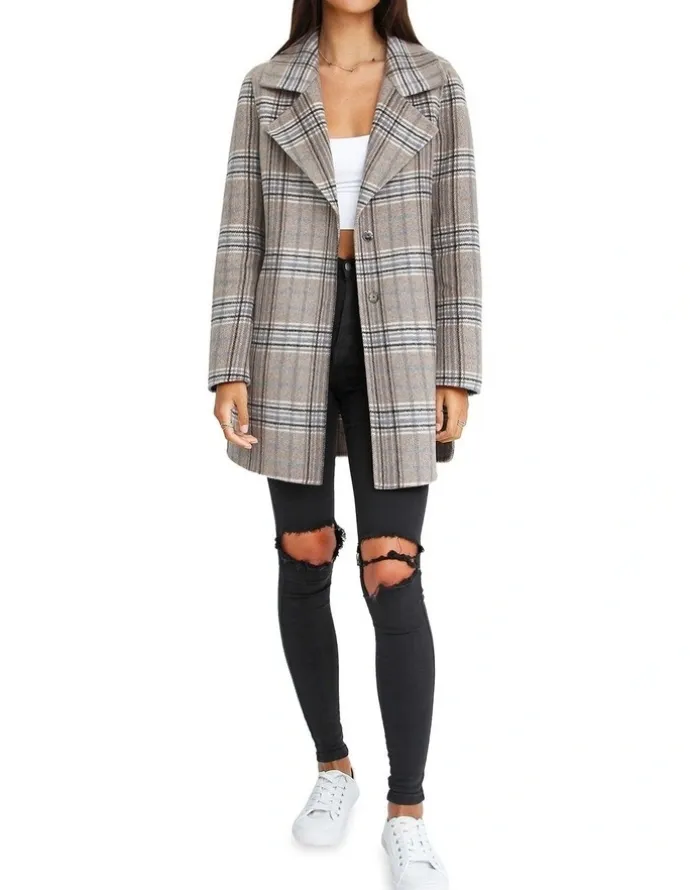 Belle & Bloom Ex-Boyfriend Wool Blend Jacket in Oat Plaid