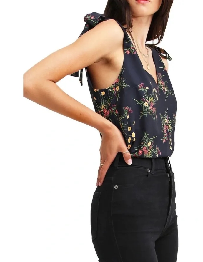 Belle & Bloom Feel For You V-Neck Top in Navy