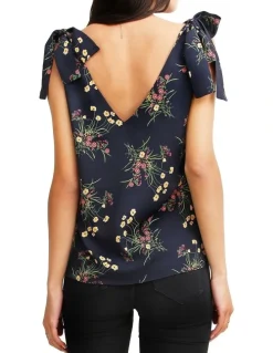 Belle & Bloom Feel For You V-Neck Top in Navy