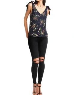 Belle & Bloom Feel For You V-Neck Top in Navy