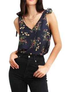 Belle & Bloom Feel For You V-Neck Top in Navy