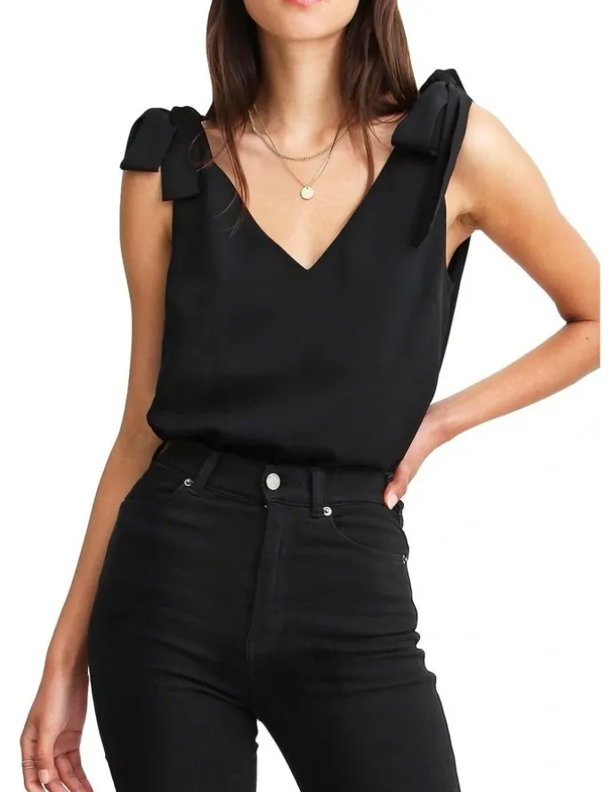 Belle & Bloom Feel For You Black V-Neck Top in Black