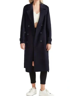 Belle & Bloom Front Runner Belted Coat in Navy