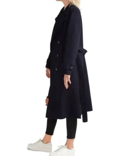 Belle & Bloom Front Runner Belted Coat in Navy