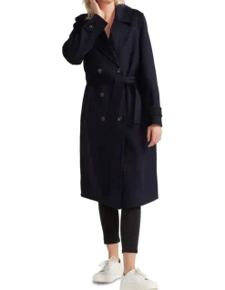 Belle & Bloom Front Runner Belted Coat in Navy