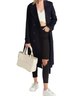 Belle & Bloom Front Runner Belted Coat in Navy
