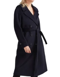 Belle & Bloom Front Runner Belted Coat in Navy
