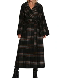Belle & Bloom Heart To Heart Large Collar Maxi Coat in Black Plaid