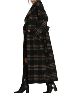 Belle & Bloom Heart To Heart Large Collar Maxi Coat in Black Plaid