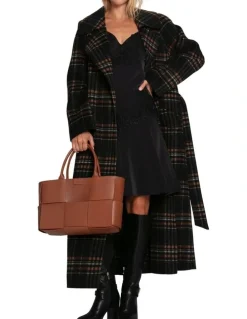 Belle & Bloom Heart To Heart Large Collar Maxi Coat in Black Plaid