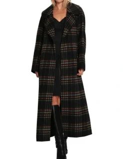 Belle & Bloom Heart To Heart Large Collar Maxi Coat in Black Plaid