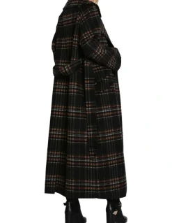 Belle & Bloom Heart To Heart Large Collar Maxi Coat in Black Plaid