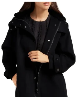 Belle & Bloom Heavy Hearted Detachable Hooded Coat in Black