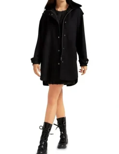Belle & Bloom Heavy Hearted Detachable Hooded Coat in Black