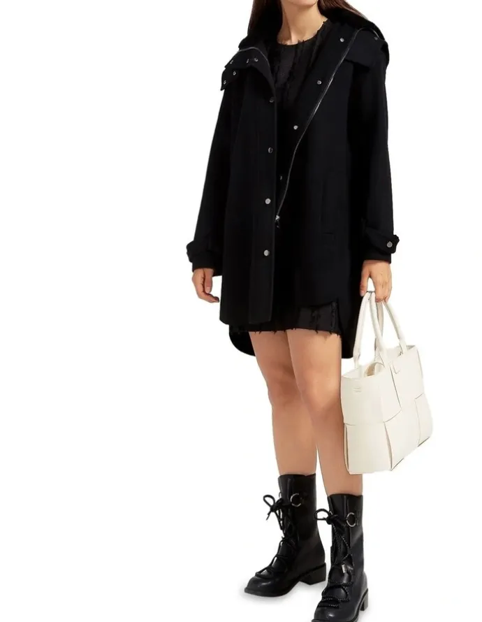 Belle & Bloom Heavy Hearted Detachable Hooded Coat in Black