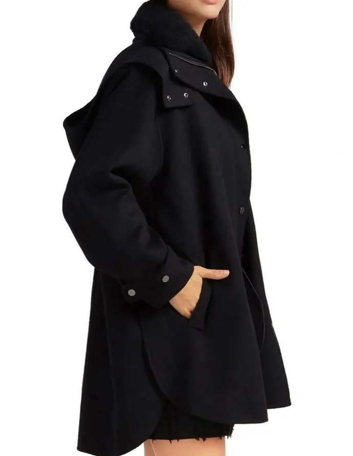Belle & Bloom Heavy Hearted Detachable Hooded Coat in Black