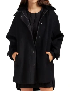 Belle & Bloom Heavy Hearted Detachable Hooded Coat in Black