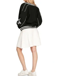 Belle & Bloom Hold Me Close Letterman Bomber Jacket in Black