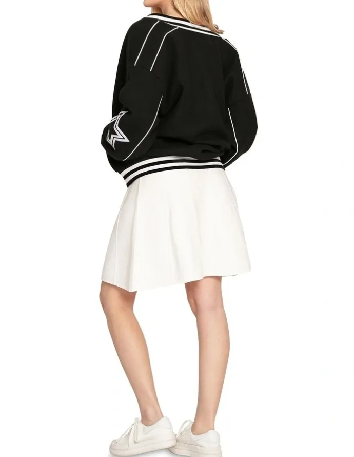 Belle & Bloom Hold Me Close Letterman Bomber Jacket in Black