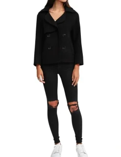 Belle & Bloom I'm Yours Black Wool Blend Peacoat in Black