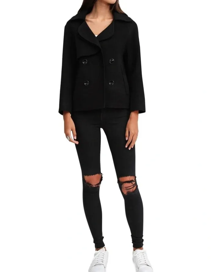 Belle & Bloom I'm Yours Black Wool Blend Peacoat in Black