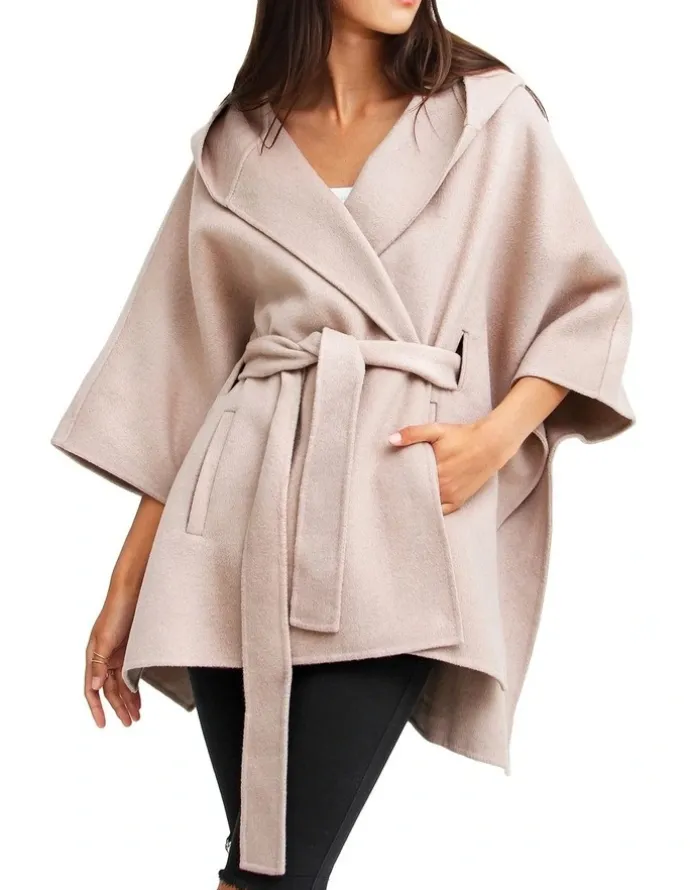 Belle & Bloom Jackson Landing Wool Blend Cape Coat Sand