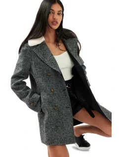 Belle & Bloom Liberty Sherpa Collar Wool Blend Coat in Charcoal