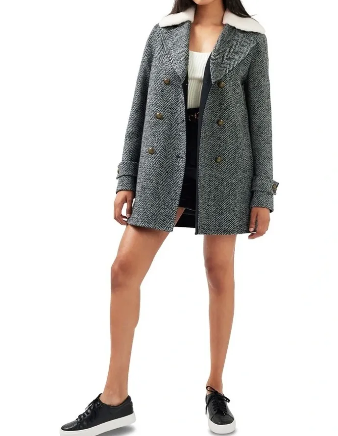 Belle & Bloom Liberty Sherpa Collar Wool Blend Coat in Charcoal