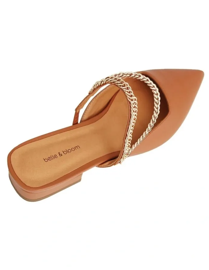Belle & Bloom On The Go Leather Chain Camel Flat