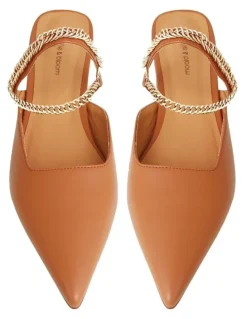 Belle & Bloom On The Go Leather Chain Camel Flat