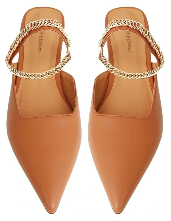 Belle & Bloom On The Go Leather Chain Camel Flat