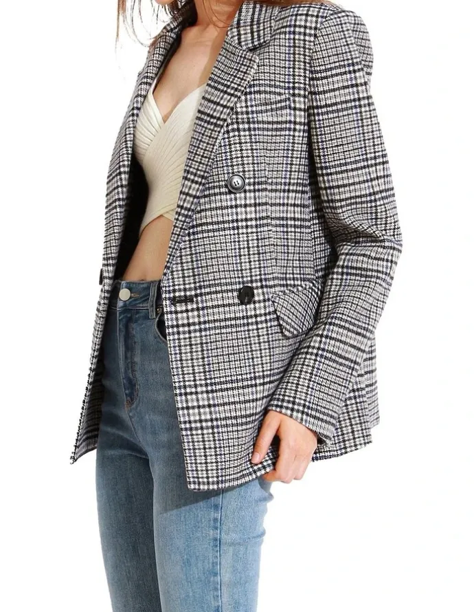 Belle & Bloom Piccadilly Plaid Blazer in Grey