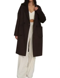 Belle & Bloom Publisher Double-Breasted Wool Blend Coat in Chocolate