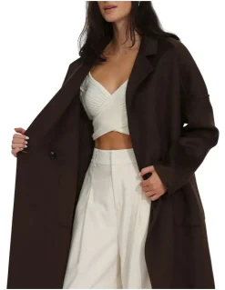 Belle & Bloom Publisher Double-Breasted Wool Blend Coat in Chocolate