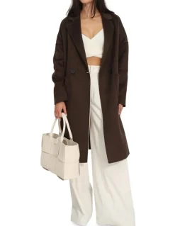 Belle & Bloom Publisher Double-Breasted Wool Blend Coat in Chocolate