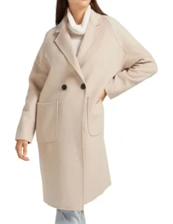Belle & Bloom Publisher Double-Breasted Wool Blend Coat in Beige