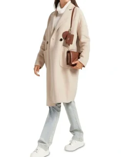 Belle & Bloom Publisher Double-Breasted Wool Blend Coat in Beige